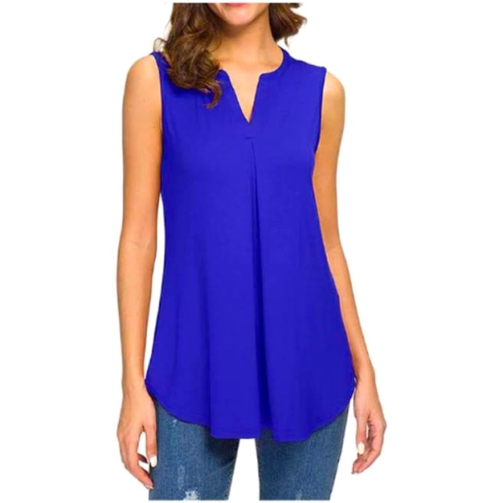 Violet + Claire V Neck Sleeveless Blue Blouse